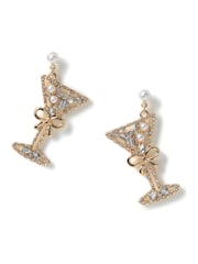 Aela Gold Tone Christmas Pearl Cocktail Glass Stud Earrings - Image 1 of 3