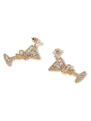 Aela Gold Tone Christmas Pearl Cocktail Glass Stud Earrings - Image 2 of 3