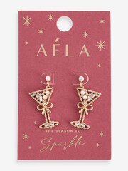 Aela Gold Tone Christmas Pearl Cocktail Glass Stud Earrings - Image 3 of 3