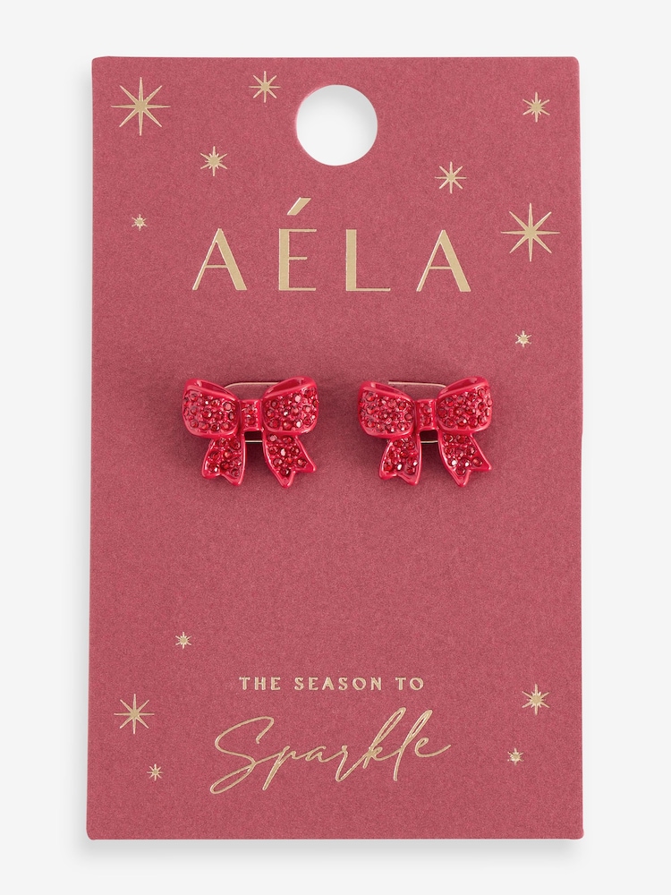 Aela Red Christmas Bow Stud Earrings - Image 3 of 3