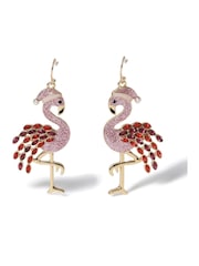 Aela Gold Tone Christmas Glitter Santa Hat Flamingo Drop Earrings - Image 1 of 3