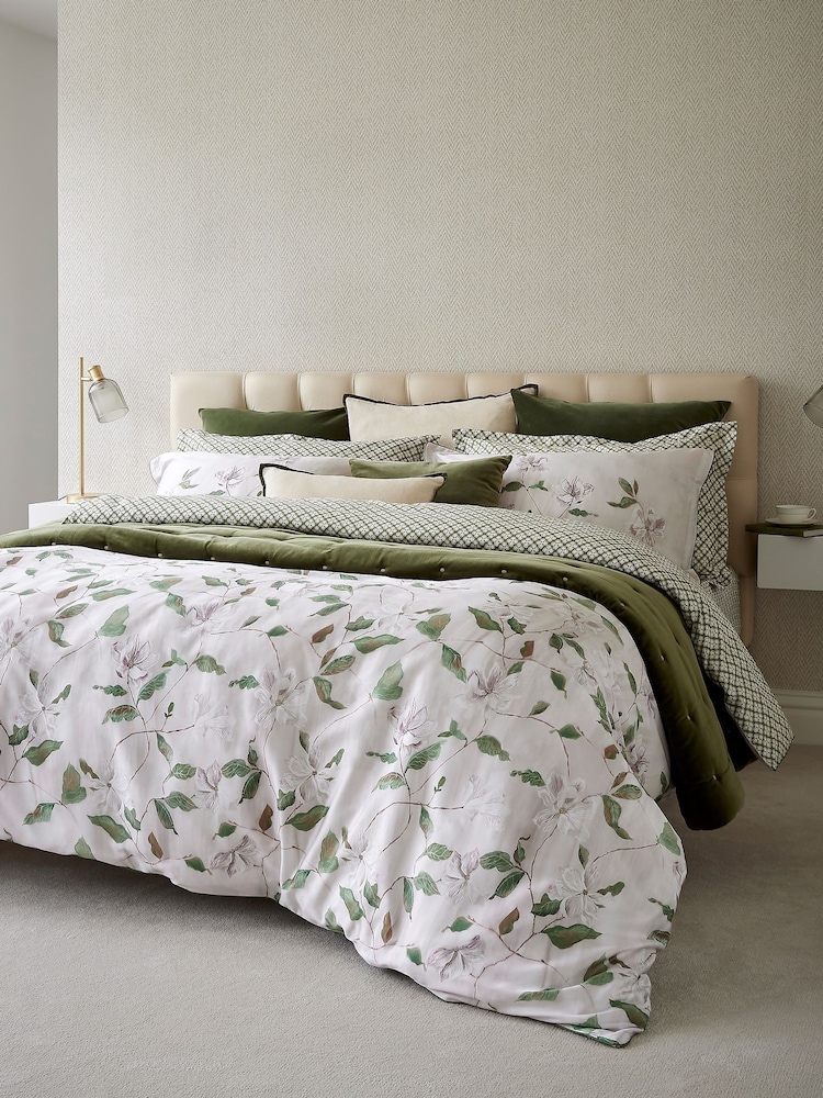 Christy Olive Green Magnolia 100% Cotton Percale Duvet Set - Image 1 of 5 Christy Olive Green Magnolia 100% Cotton Percale Duvet Set - Image 1 of 5