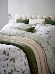 Christy Olive Green Magnolia 100% Cotton Percale Duvet Set - Image 3 of 5