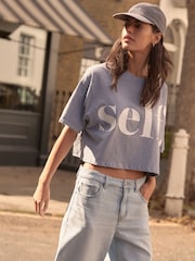 Self. Grey 100% Cotton Crop Boxy T-Shirt - Image 1 of 6