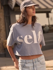 Self. Grey 100% Cotton Crop Boxy T-Shirt - Image 2 of 6