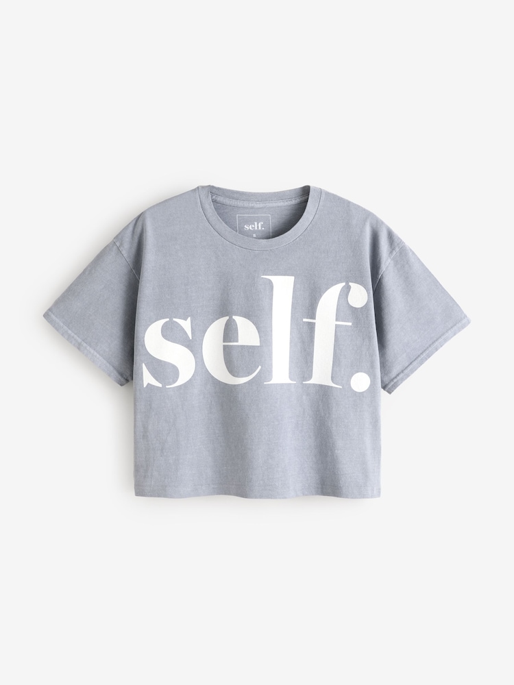 Self. Grey 100% Cotton Crop Boxy T-Shirt - Image 6 of 6