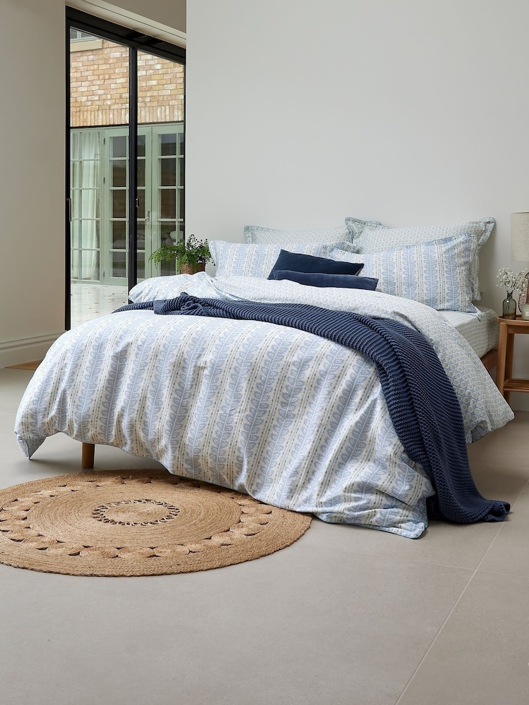 Christy Powder Blue Folia 100% Cotton Percale Duvet Set - Image 1 of 4