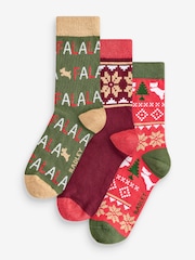 Radley London Red Festive Christmas Fairisle Pattern Socks 3 Pack - Image 1 of 4
