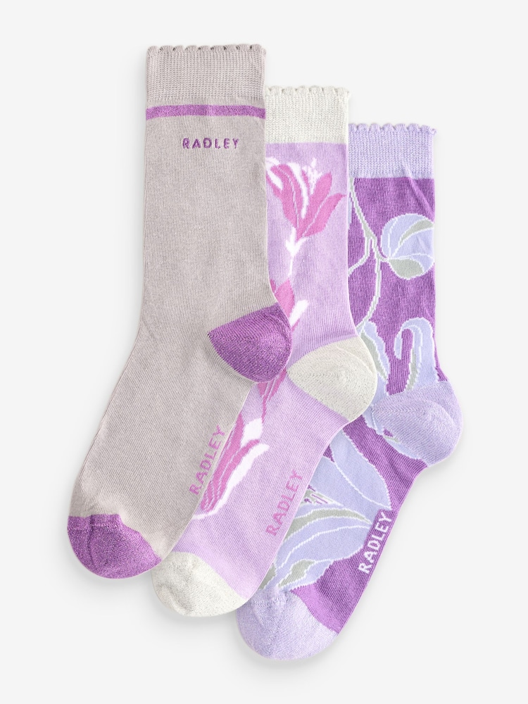 Radley London Purple Floral Socks Set 3 Pack - Image 1 of 4