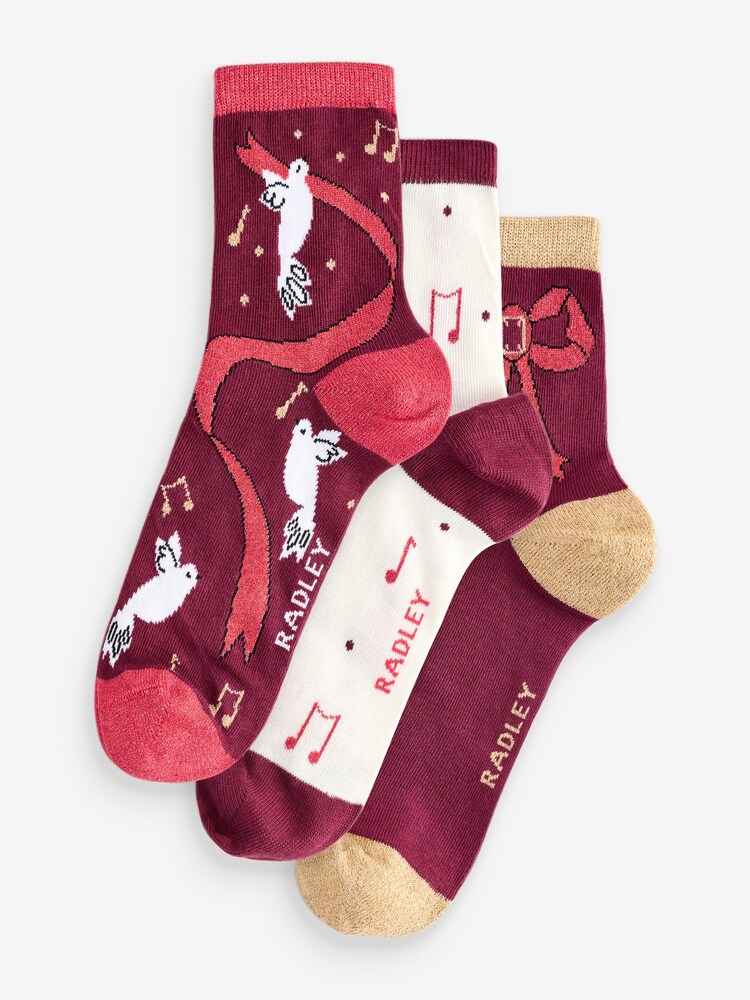 Radley London Red Song Birds Socks Set 3 Pack - Image 1 of 4