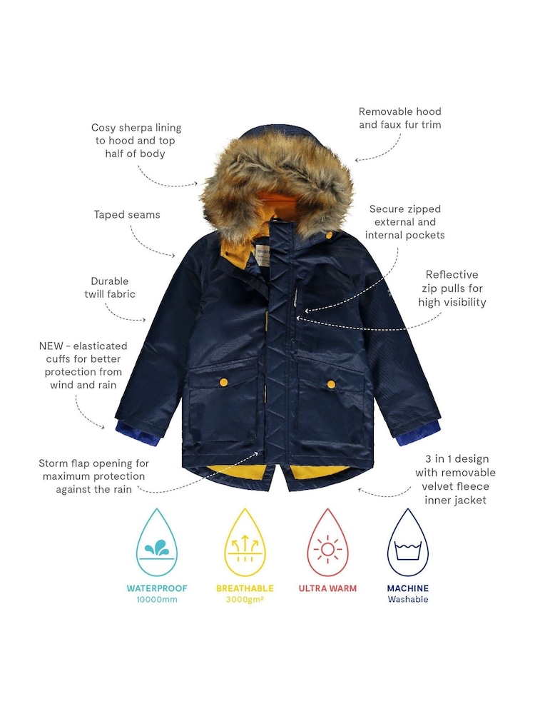أزرق داكن أزرق - Muddy Puddles Waterproof 3-In-1 Parka Jacket - صورة 7 من 7