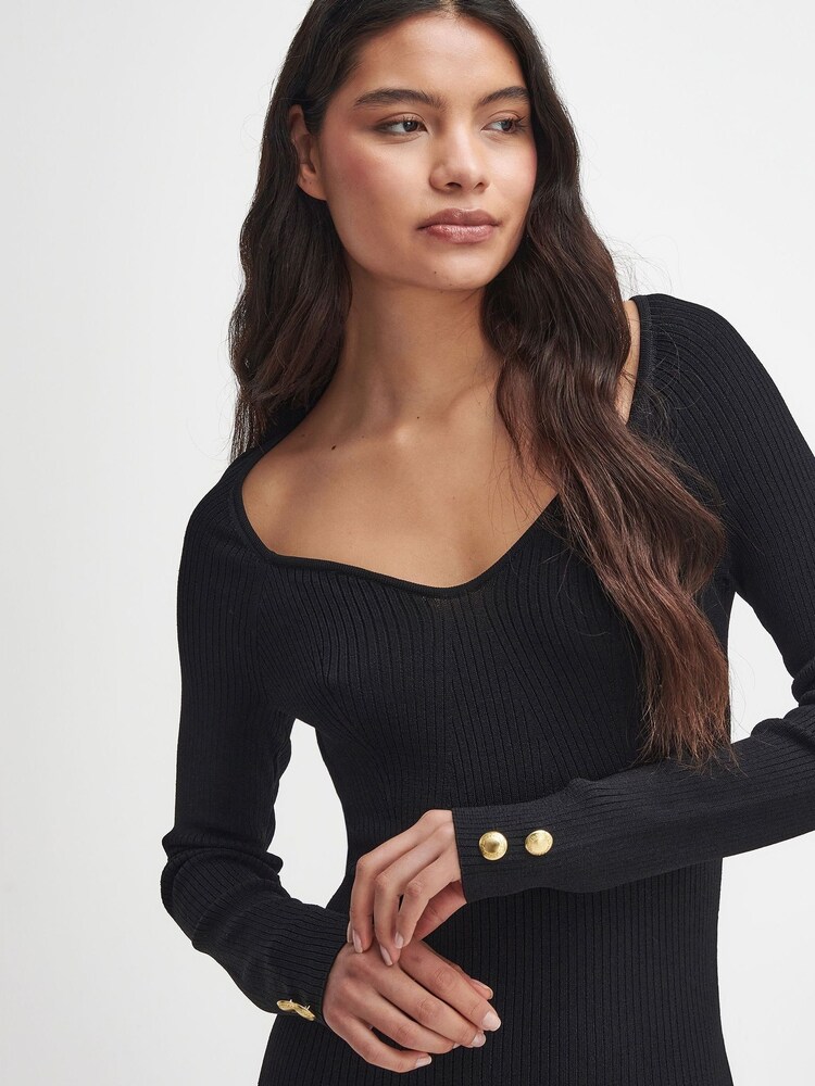 Barbour® International Roberta Knitted Midi Black Dress - Image 2 of 7