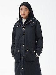 Barbour® Black 100% Cotton Long Cannich Wax Coat - Image 1 of 7