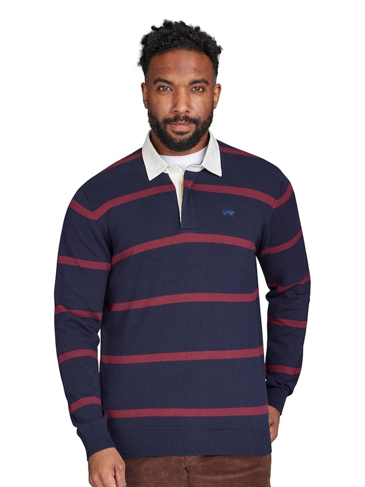 Raging Bull Blue Knitted Rugby Top - Image 1 of 5