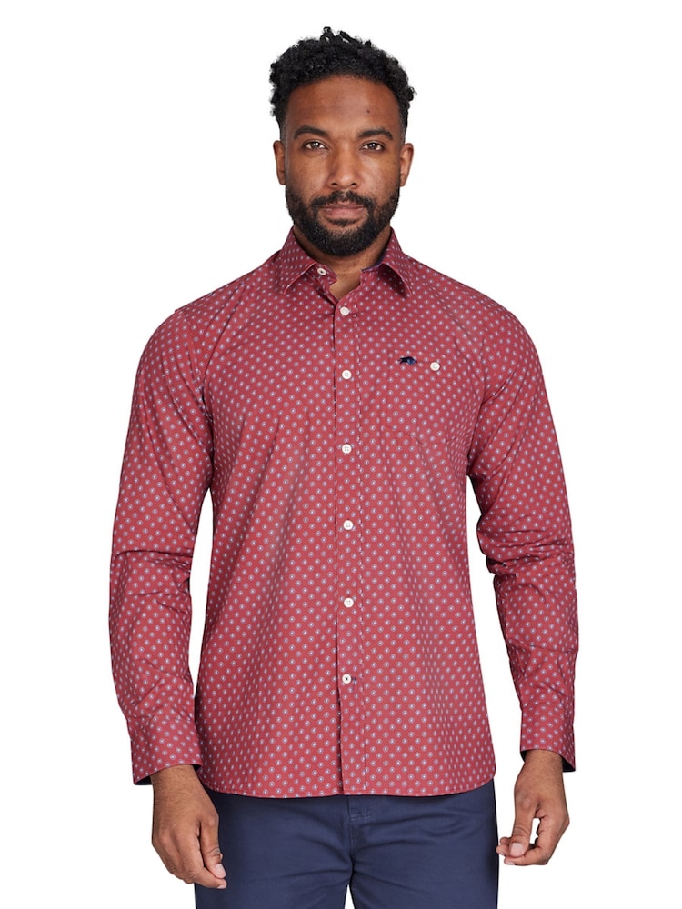 Raging Bull Red Long Sleeve Daisy Print 100% Cotton Shirt - Image 1 of 7