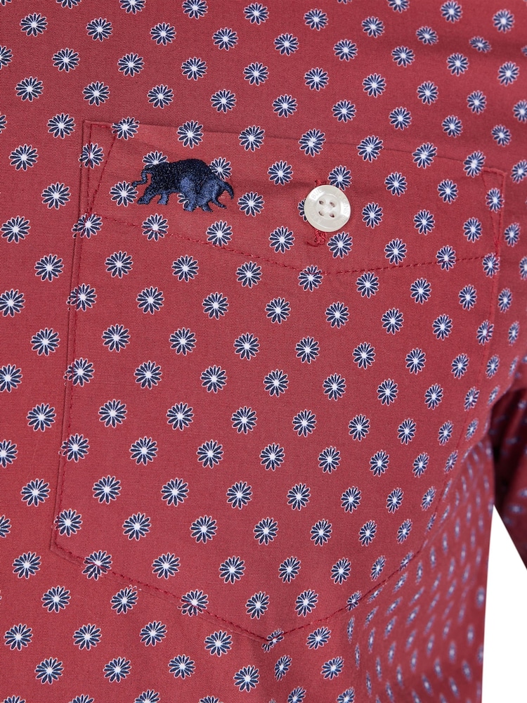 Raging Bull Red Long Sleeve Daisy Print 100% Cotton Shirt - Image 7 of 7