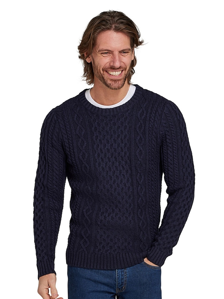 Raging Bull Blue Chunky Cable Crew Neck Jumper - Image 1 of 4