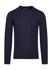 Raging Bull Blue Chunky Cable Crew Neck Jumper - Image 3 of 4