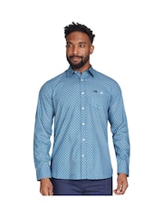 Raging Bull Blue Long Sleeve 100% Cotton Diamond Pattern Shirt - Image 1 of 7