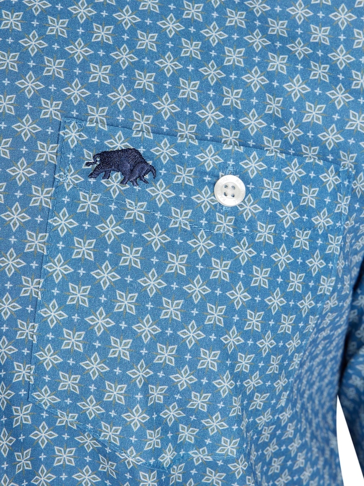 Raging Bull Blue Long Sleeve 100% Cotton Diamond Pattern Shirt - Image 7 of 7