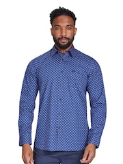 Raging Bull Blue Long Sleeve Leaf Print 100% Cotton Shirt - Image 1 of 7
