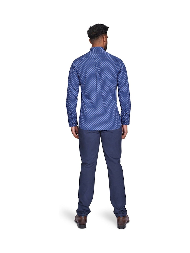 Raging Bull Blue Long Sleeve Leaf Print 100% Cotton Shirt - Image 2 of 7