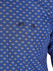 Raging Bull Blue Long Sleeve Leaf Print 100% Cotton Shirt - Image 6 of 7