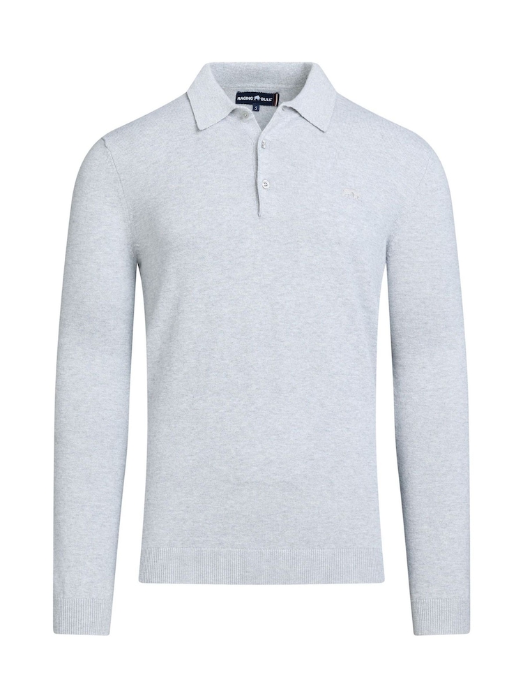 Raging Bull Grey Classic Knitted 100% Cotton Polo Shirt - Image 5 of 6