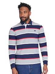 Raging Bull Grey Long Sleeve Multi Stripe Rugby 100% Cotton Shirts - Image 1 of 5