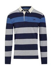 Raging Bull Grey Long Sleeve Multi Stripe Rugby 100% Cotton Shirts - Image 4 of 5