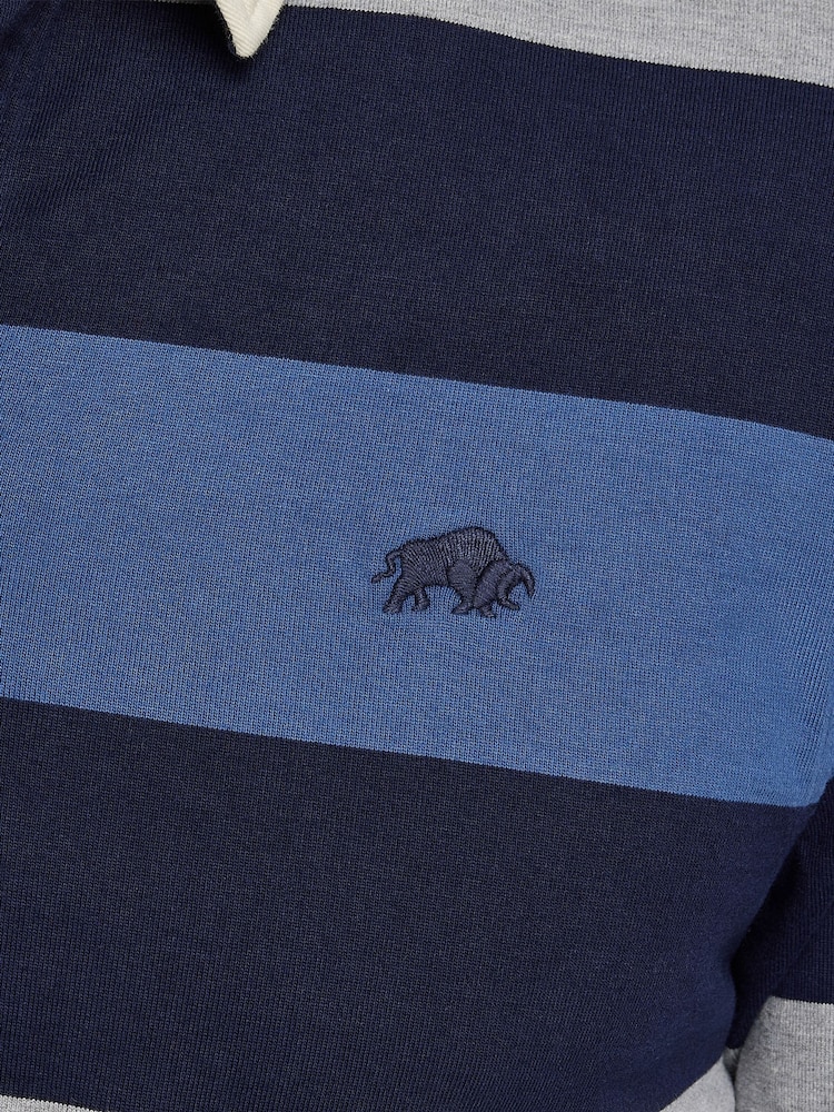 Raging Bull Grey Long Sleeve Multi Stripe Rugby 100% Cotton Shirts - Image 5 of 5