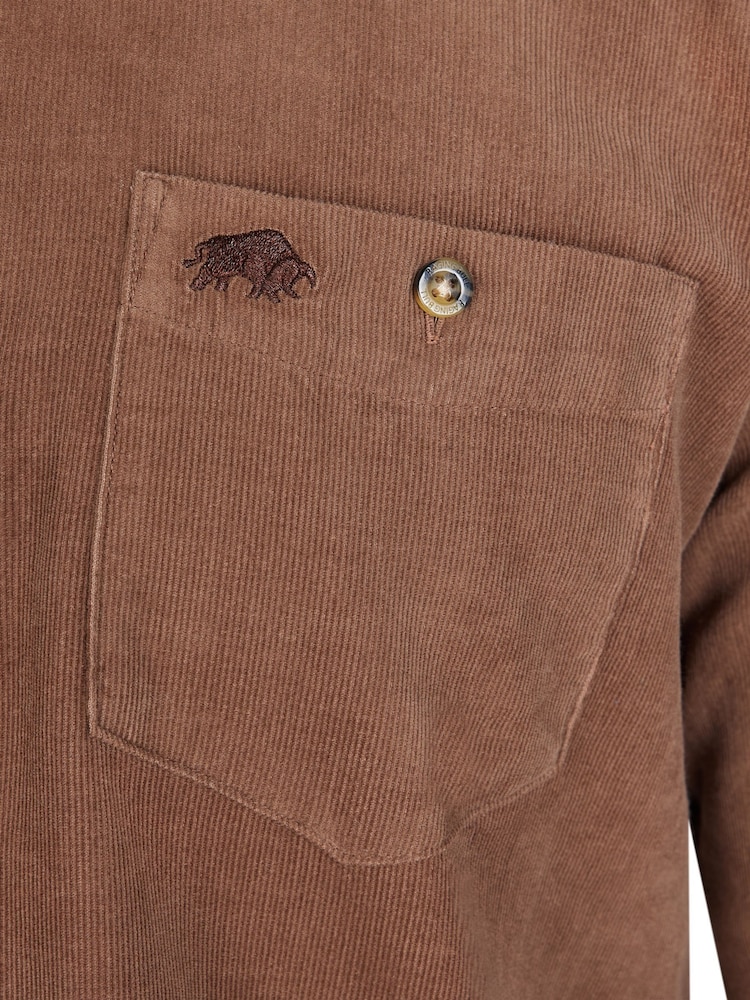 Raging Bull Long Sleeve 100% Cotton Corduroy Brown Shirt - Image 7 of 7