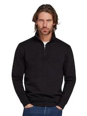 Raging Bull Tonal Embroidered 100% Cotton Quarter Zip Black Sweatshirt - Image 1 of 4