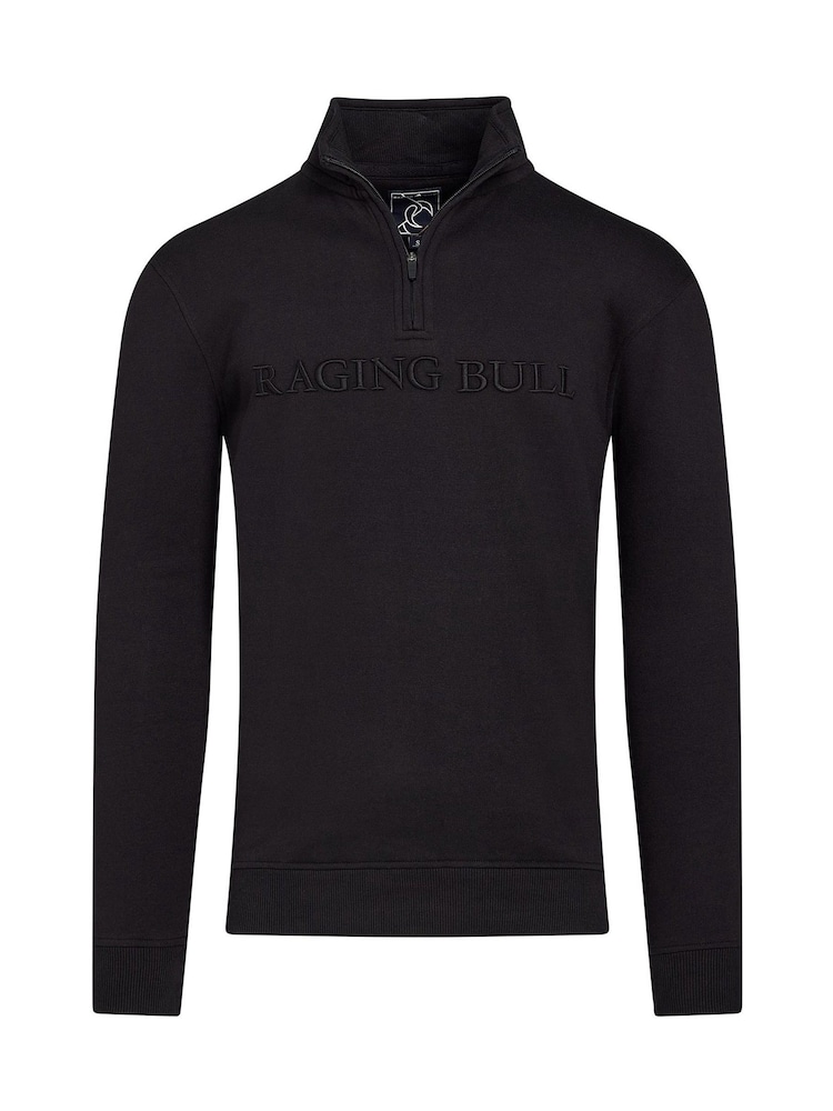 Raging Bull Tonal Embroidered 100% Cotton Quarter Zip Black Sweatshirt - Image 4 of 4