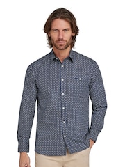 Raging Bull Blue Long Sleeve 100% Cotton Geo Pattern Shirt - Image 1 of 7