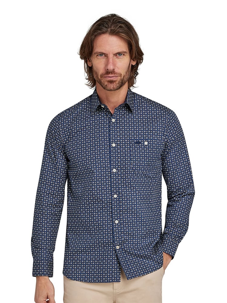 Raging Bull Blue Long Sleeve 100% Cotton Geo Pattern Shirt - Image 1 of 7