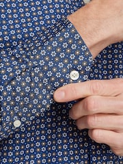 Raging Bull Blue Long Sleeve 100% Cotton Geo Pattern Shirt - Image 3 of 7