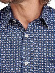 Raging Bull Blue Long Sleeve 100% Cotton Geo Pattern Shirt - Image 4 of 7