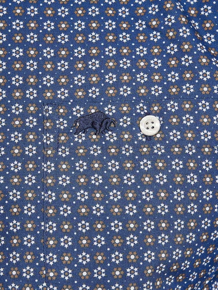 Raging Bull Blue Long Sleeve 100% Cotton Geo Pattern Shirt - Image 7 of 7