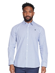 Raging Bull Blue Long Sleeve 100% Cotton Pentagon Pattern Shirt - Image 1 of 7