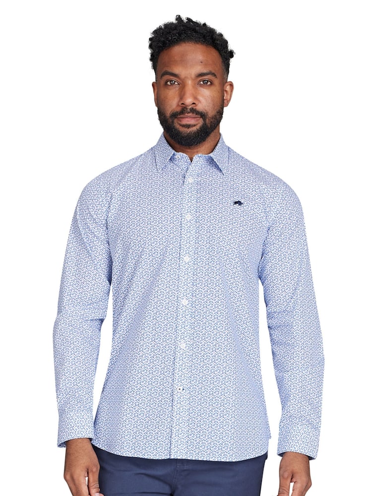 Raging Bull Blue Long Sleeve 100% Cotton Pentagon Pattern Shirt - Image 1 of 7