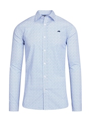 Raging Bull Blue Long Sleeve 100% Cotton Pentagon Pattern Shirt - Image 6 of 7