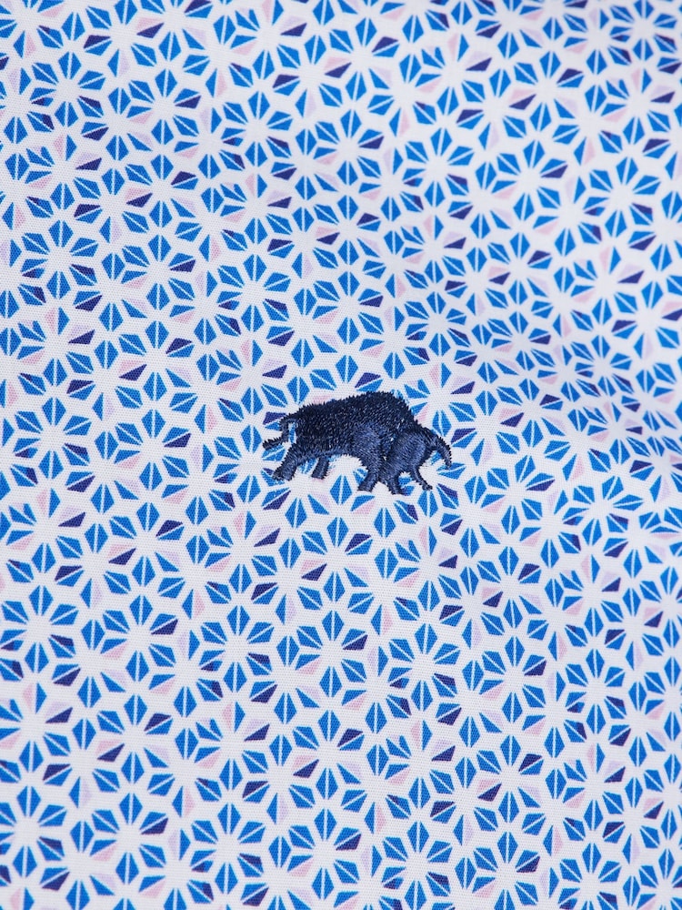 Raging Bull Blue Long Sleeve 100% Cotton Pentagon Pattern Shirt - Image 7 of 7