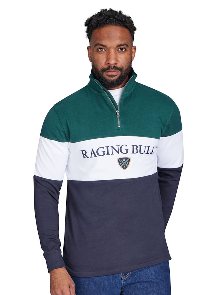 Raging Bull Blue Cut and Sew Panel Quarter Zip 100% Cotton Sweat Top - Image 1 of 4