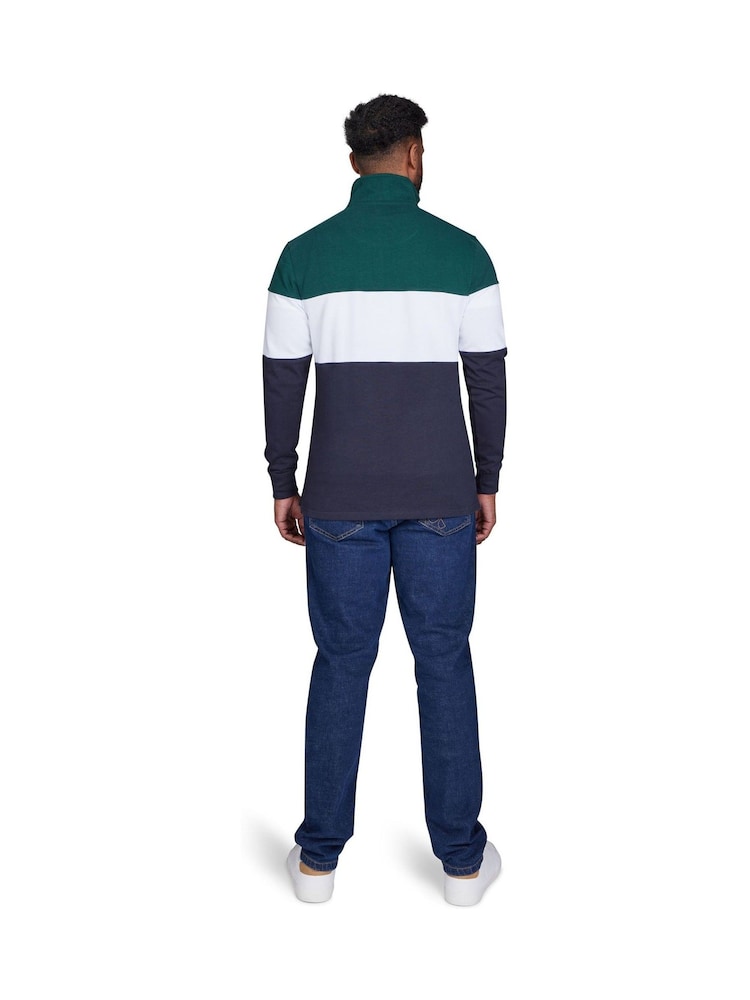 Raging Bull Blue Cut and Sew Panel Quarter Zip 100% Cotton Sweat Top - Image 2 of 4