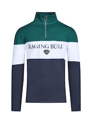 Raging Bull Blue Cut and Sew Panel Quarter Zip 100% Cotton Sweat Top - Image 3 of 4