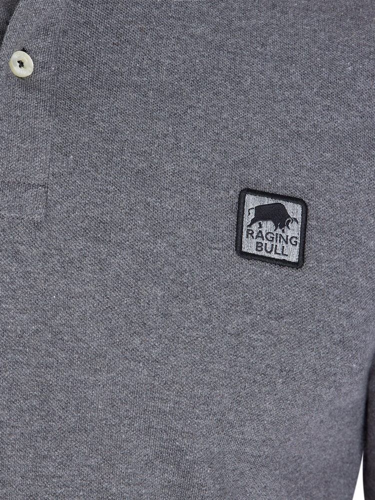 Raging Bull Grey Long Sleeve Classic Patch Pique Polo Shirt - Image 5 of 5