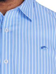 Raging Bull Blue Long Sleeve Classic Stripe 100% Cotton Shirt - Image 3 of 7