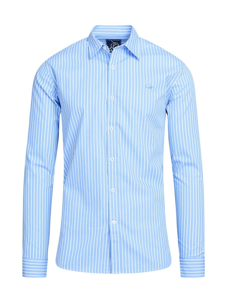Raging Bull Blue Long Sleeve Classic Stripe 100% Cotton Shirt - Image 6 of 7