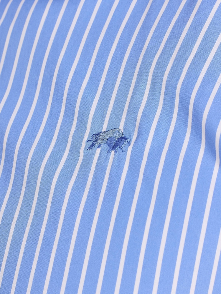 Raging Bull Blue Long Sleeve Classic Stripe 100% Cotton Shirt - Image 8 of 8 Raging Bull Blue Long Sleeve Classic Stripe 100% Cotton Shirt - Image 8 of 8